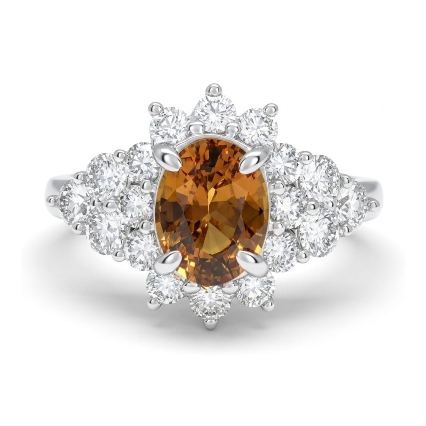 14K 1.00ct Oval Unheated Orange Sapphire 0.77cttw VS White Diamonds Ring