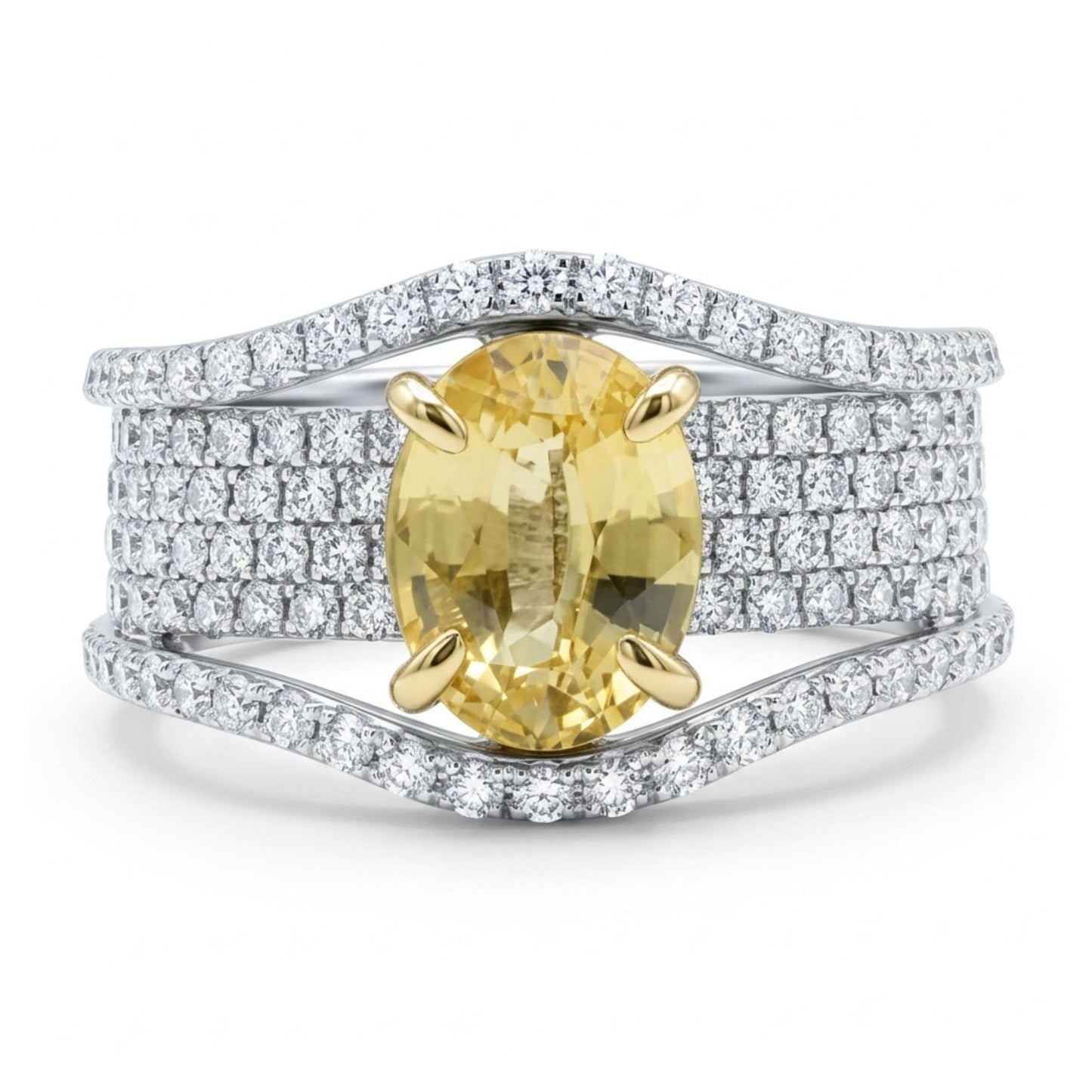 14K 1.78ct Oval Unheated Yellow Sapphire 1.36cttw VS White Diamonds Ring