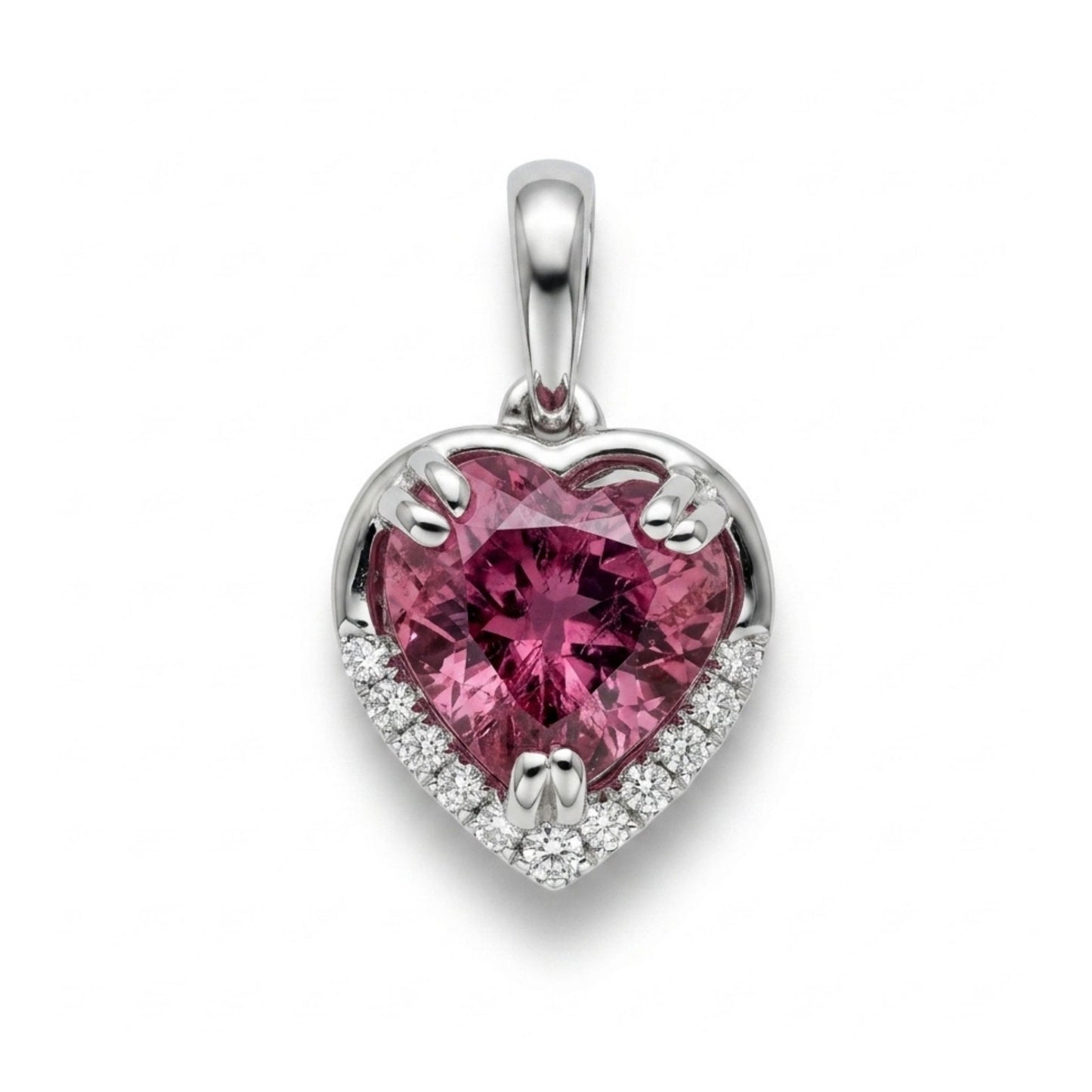 14K 1.22ct Heart Shape Copper Bearing Tourmaline 0.06cttw White Diamonds Pendant