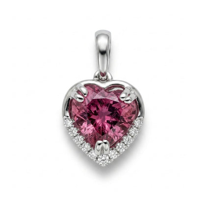 14K 1.22ct Heart Shape Copper Bearing Tourmaline 0.06cttw White Diamonds Pendant