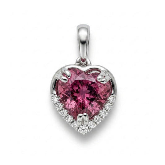 14K 1.22ct Heart Shape Copper Bearing Tourmaline 0.06cttw White Diamonds Pendant