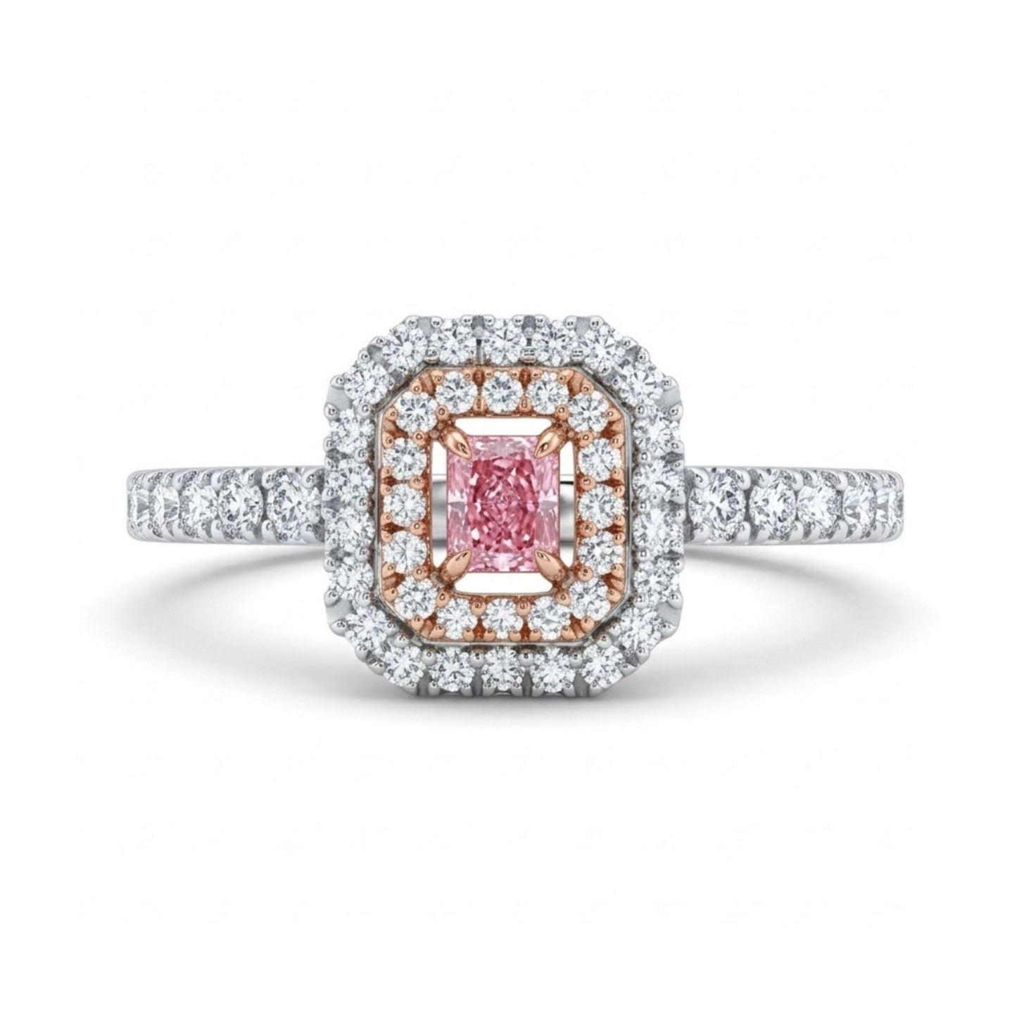 Platinum & 18K 0.15cttw Cushion Pink Diamond 0.37cttw White Diamonds Ring