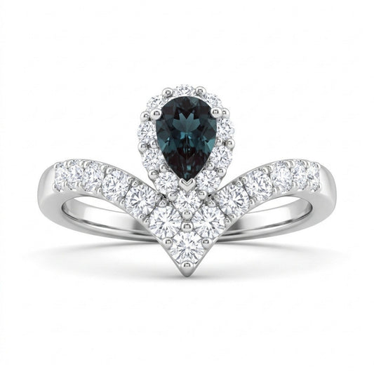 Platinum 0.34ct Pear Shape Private Collection Brazilian Alexandrite 0.48cttw White Diamonds Ring
