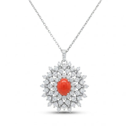 Platinum 0.67ct Oval Conch Pearl 0.66cttw White Diamonds Necklace