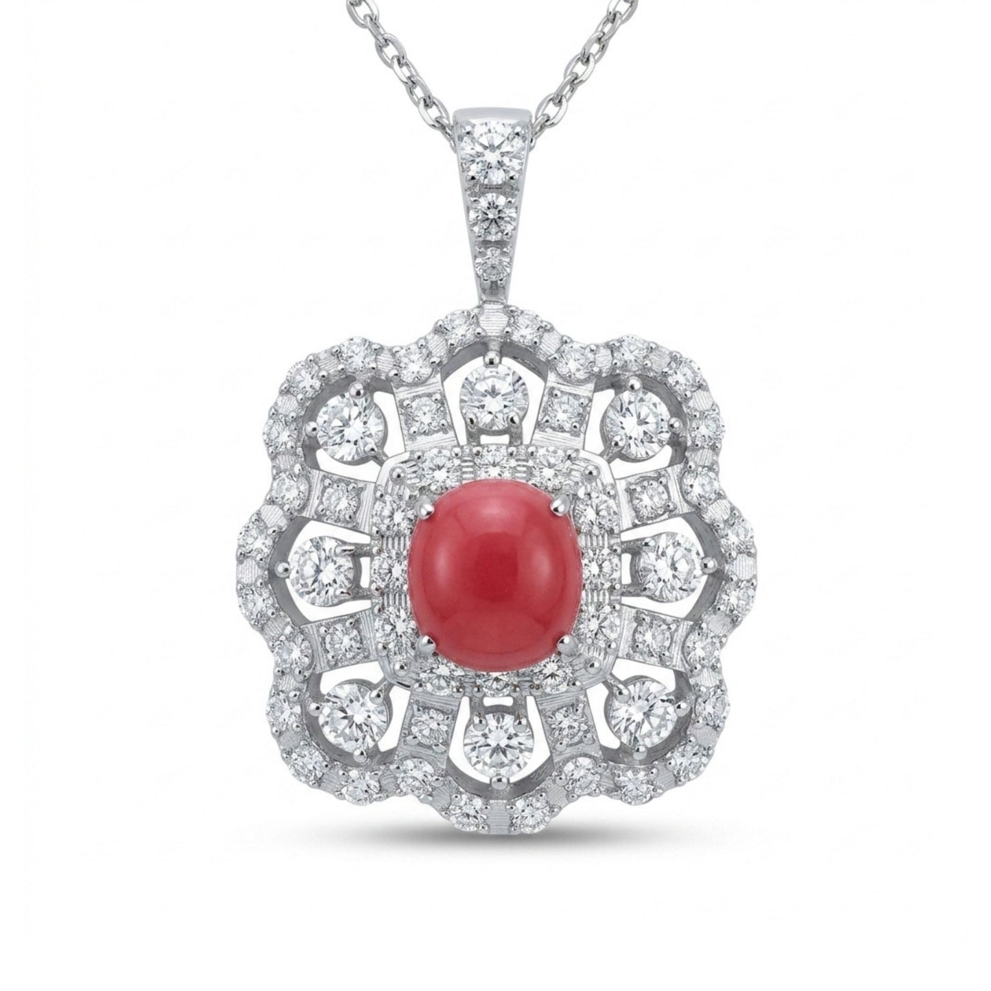 Platinum 0.85ct Cushion Conch Pearl 0.92cttw White Diamonds Necklace