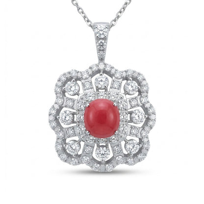 Platinum 0.85ct Cushion Conch Pearl 0.92cttw White Diamonds Necklace