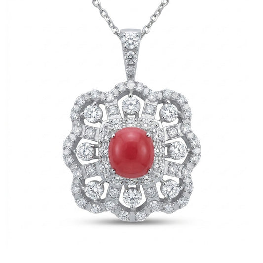 Platinum 0.85ct Cushion Conch Pearl 0.92cttw White Diamonds Necklace