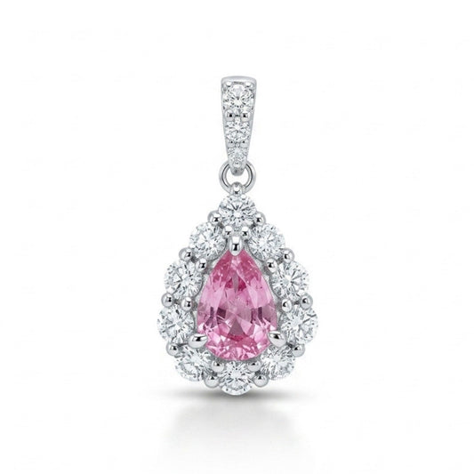 Platinum 0.59ct Pear Shape Pink Sapphire 0.58cttw White Diamonds Pendant