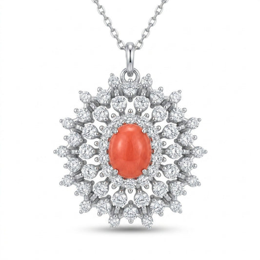 Platinum 0.74ct Oval Conch Pearl 0.66cttw White Diamonds Necklace