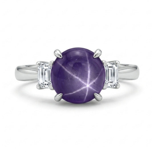 Platinum 4.72ct Oval Star Sapphire 0.25cttw White Diamonds Ring