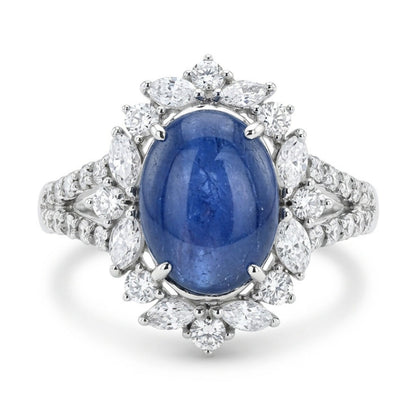 Platinum 3.25ct Oval Star Sapphire 0.88cttw White Diamonds Ring