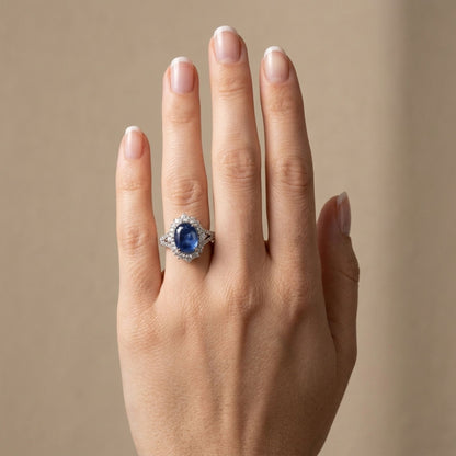 Platinum 3.25ct Oval Star Sapphire 0.88cttw White Diamonds Ring