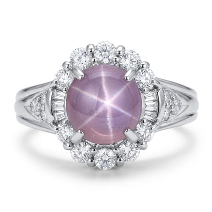 Platinum 2.65ct Oval Star Sapphire 0.57cttw White Diamonds Ring