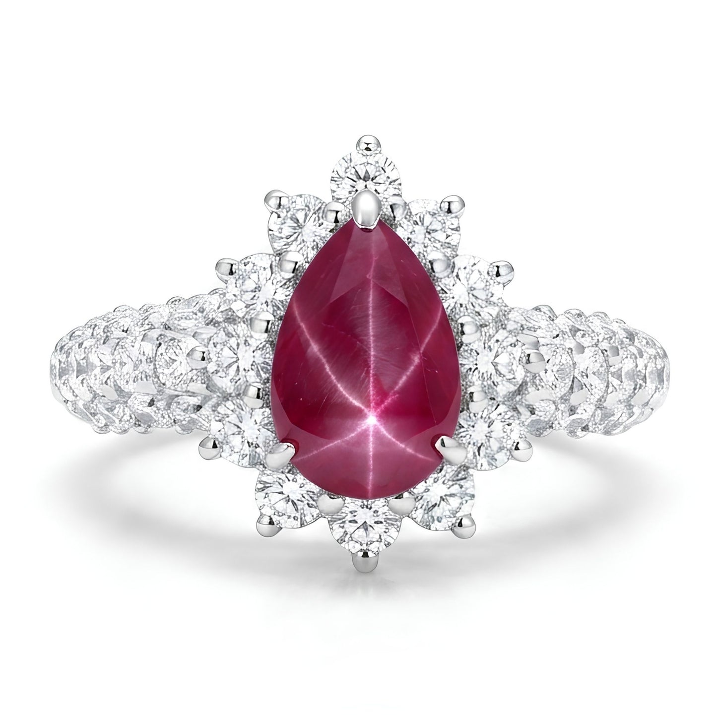 Platinum 1.29ct Pear Shape Star Ruby 1.00cttw White Diamonds Ring