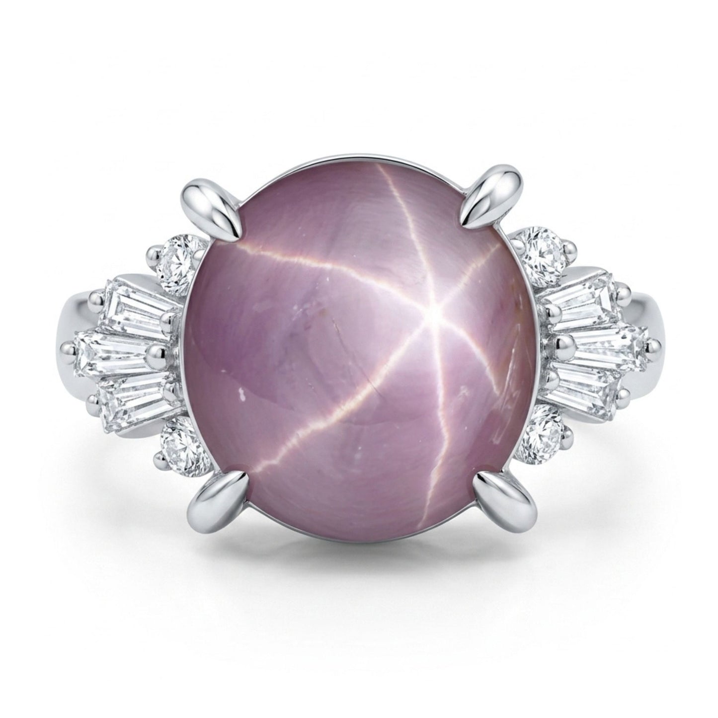 Platinum 6.87ct Oval Star Sapphire 0.20cttw White Diamonds Ring