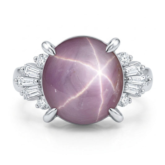 Platinum 6.87ct Oval Star Sapphire 0.20cttw White Diamonds Ring