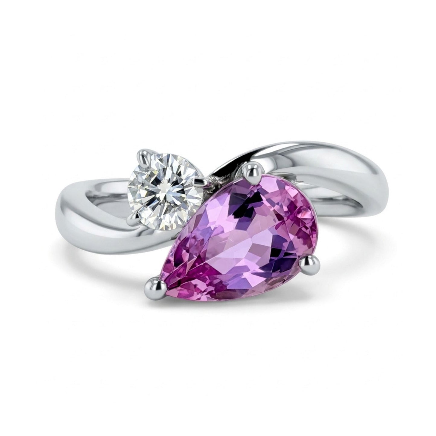 Platinum 2.81cttw Pear Shape Pink Topaz 0.44cttw White Diamonds Ring