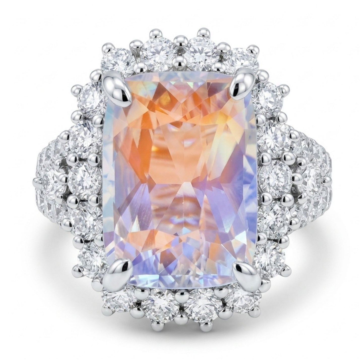 14K 4.25ct Cushion Moonstone 1.42cttw VS White Diamonds Ring