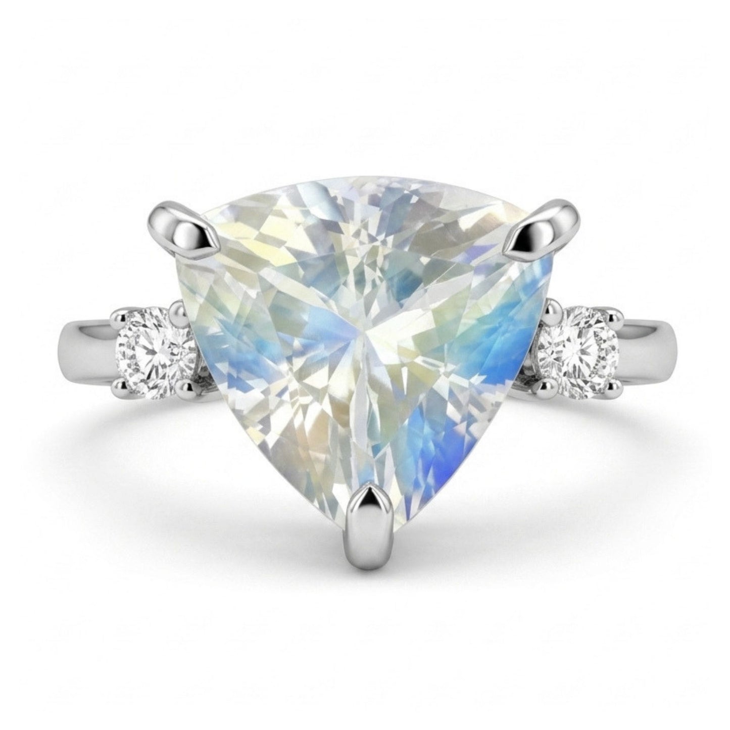 14K 2.39ct Trilliant Moonstone 0.11cttw VS White Diamonds Ring