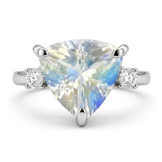 14K 2.39ct Trilliant Moonstone 0.11cttw VS White Diamonds Ring