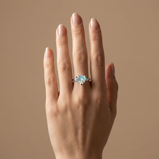 14K 2.39ct Trilliant Moonstone 0.11cttw VS White Diamonds Ring
