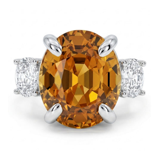 14K 9.67ct Oval Golden Zircon 0.55cttw White Diamonds Ring