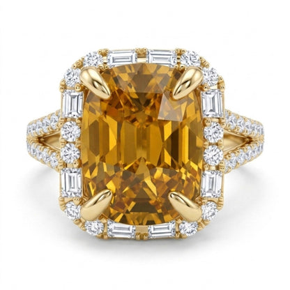 18K 7.01ct Cushion Golden Zircon 0.87cttw White Diamonds Ring