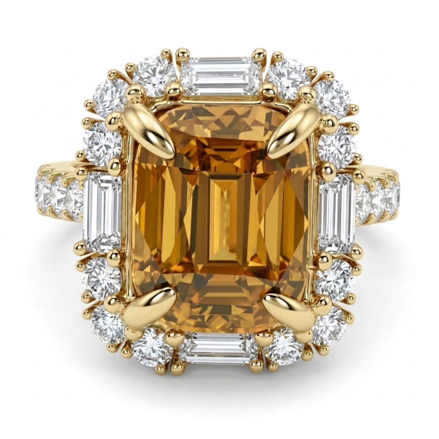 18K 8.94ct Cushion Golden Zircon 1.43cttw White Diamonds Ring
