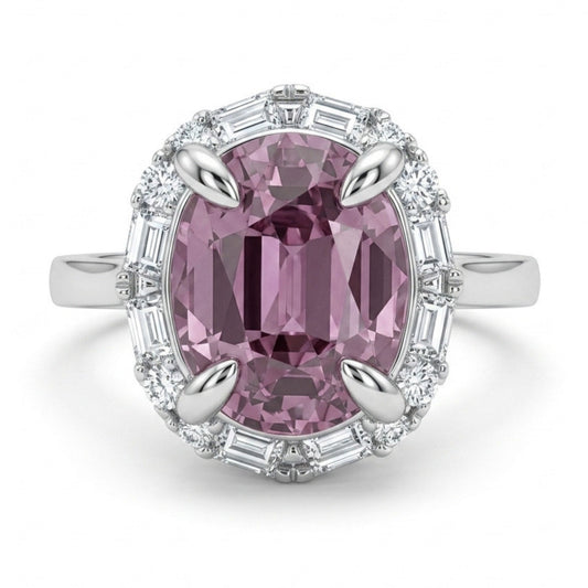 18K 6.28ct Oval Pink Zircon 0.57cttw White Diamonds Ring