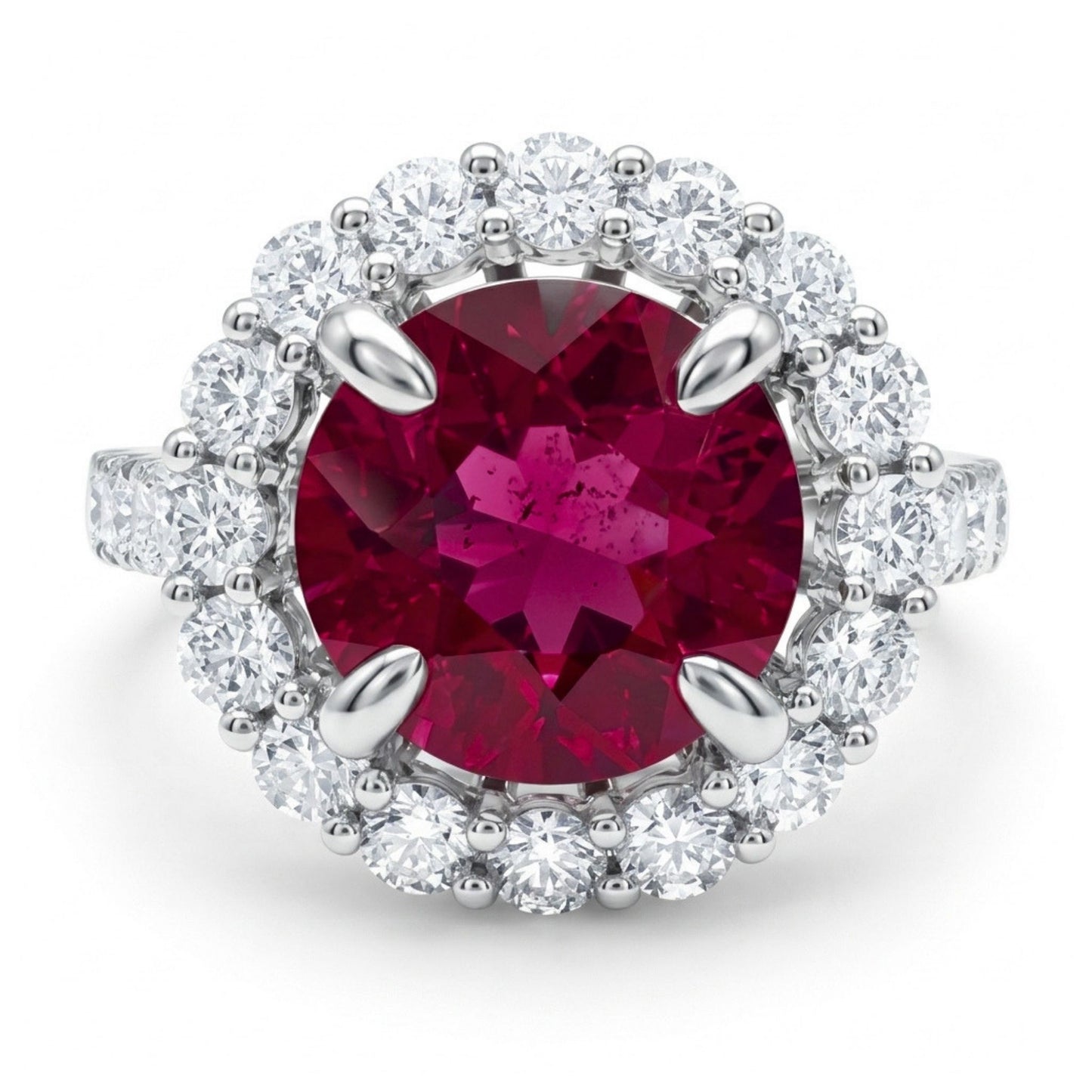 14K 3.59ct Round Rubellite 1.36cttw VS White Diamonds Ring