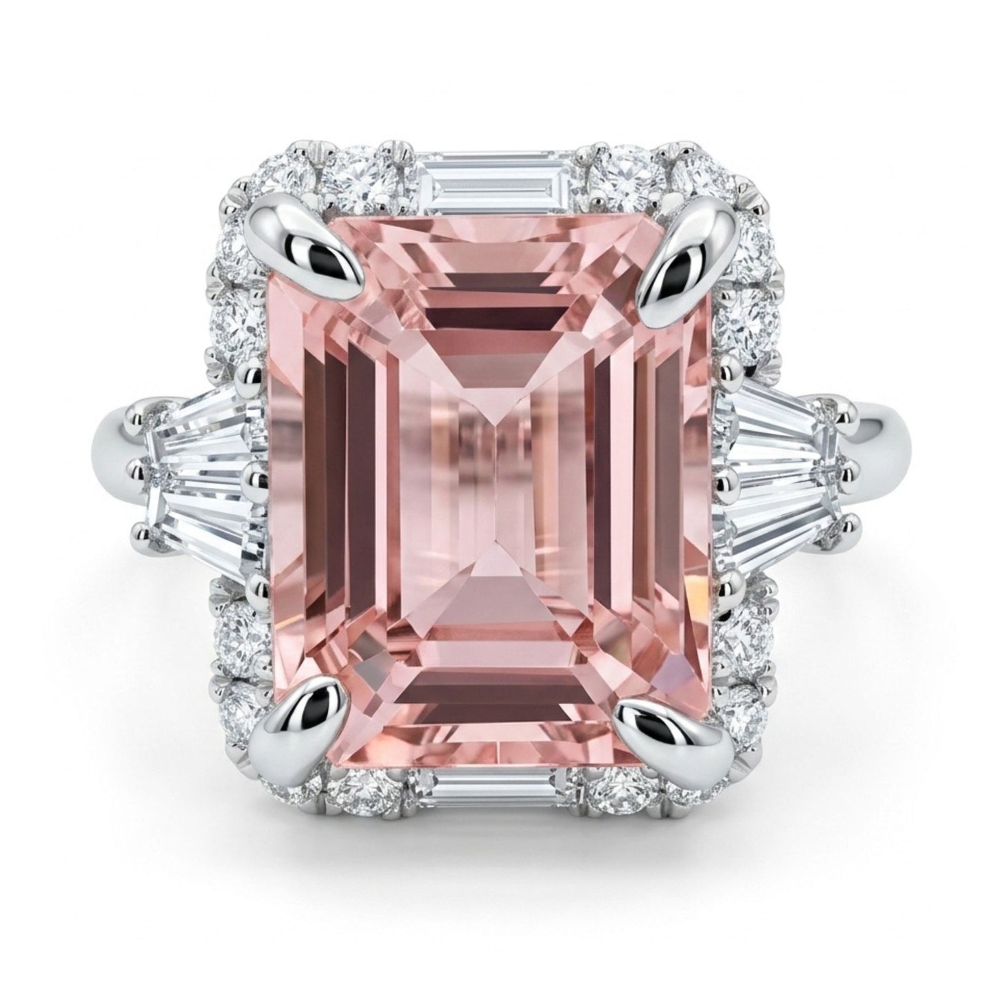 18K 3.63ct Emerald Cut Pink Tourmaline 0.49cttw White Diamonds Ring