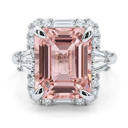 18K 3.63ct Emerald Cut Pink Tourmaline 0.49cttw White Diamonds Ring