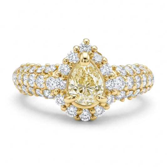 18K 1.03cttw Pear Shape Yellow Diamond & Round White Diamonds Ring