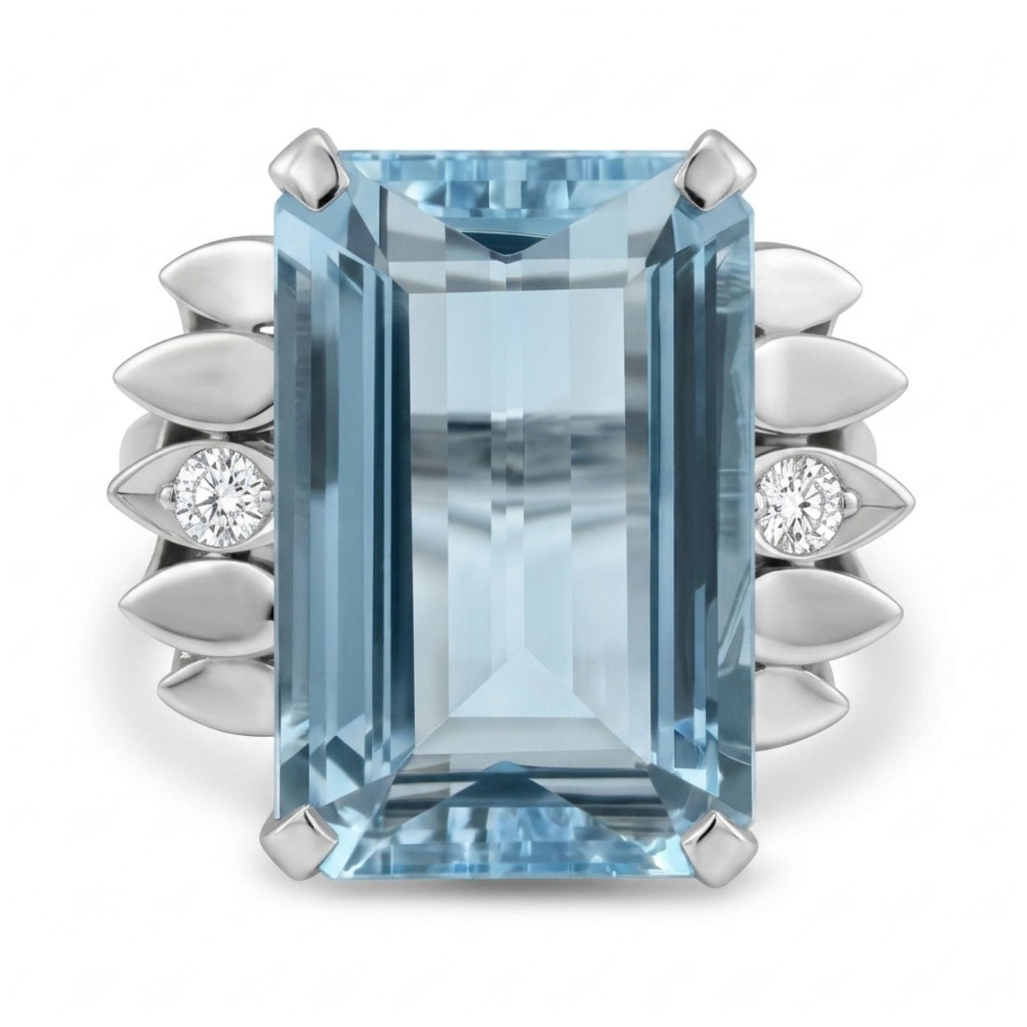 Platinum 5.08ct Emerald Cut Santa Maria Aquamarine 0.04cttw White Diamonds Ring