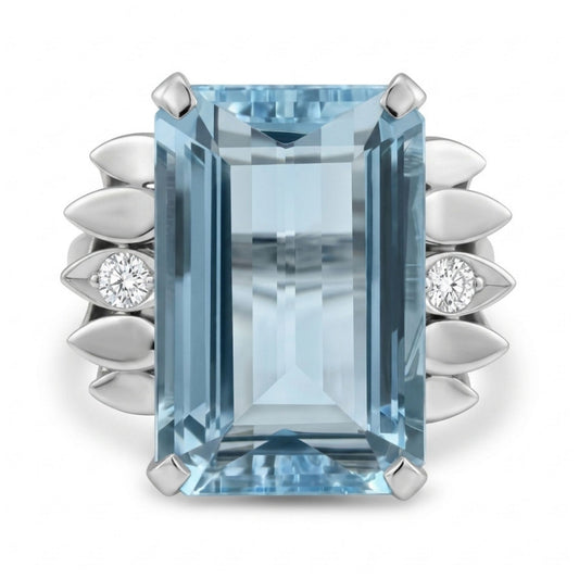 Platinum 5.08ct Emerald Cut Santa Maria Aquamarine 0.04cttw White Diamonds Ring