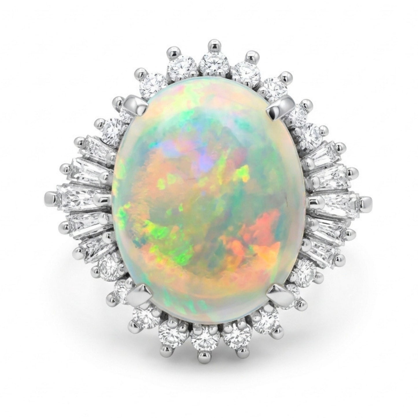 Platinum 2.72ct Oval Crystal Opal 0.48cttw White Diamonds Ring