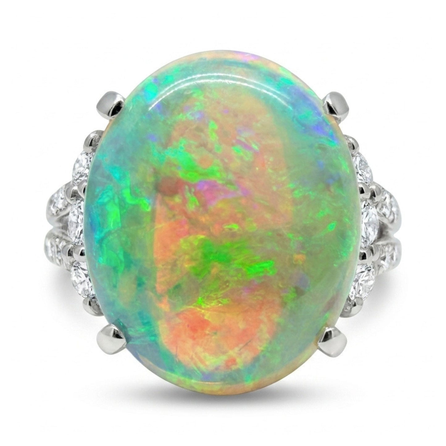 Platinum 4.98ct Oval Crystal Opal 0.43cttw White Diamonds Ring