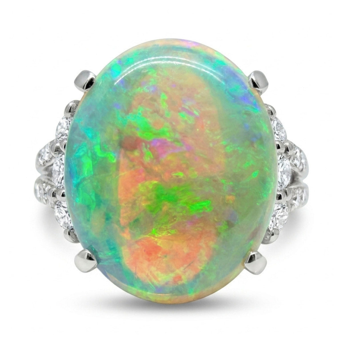 Platinum 4.98ct oval crystal opal ring with white diamonds