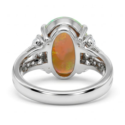 Platinum 4.98ct Oval Crystal Opal 0.43cttw White Diamonds Ring