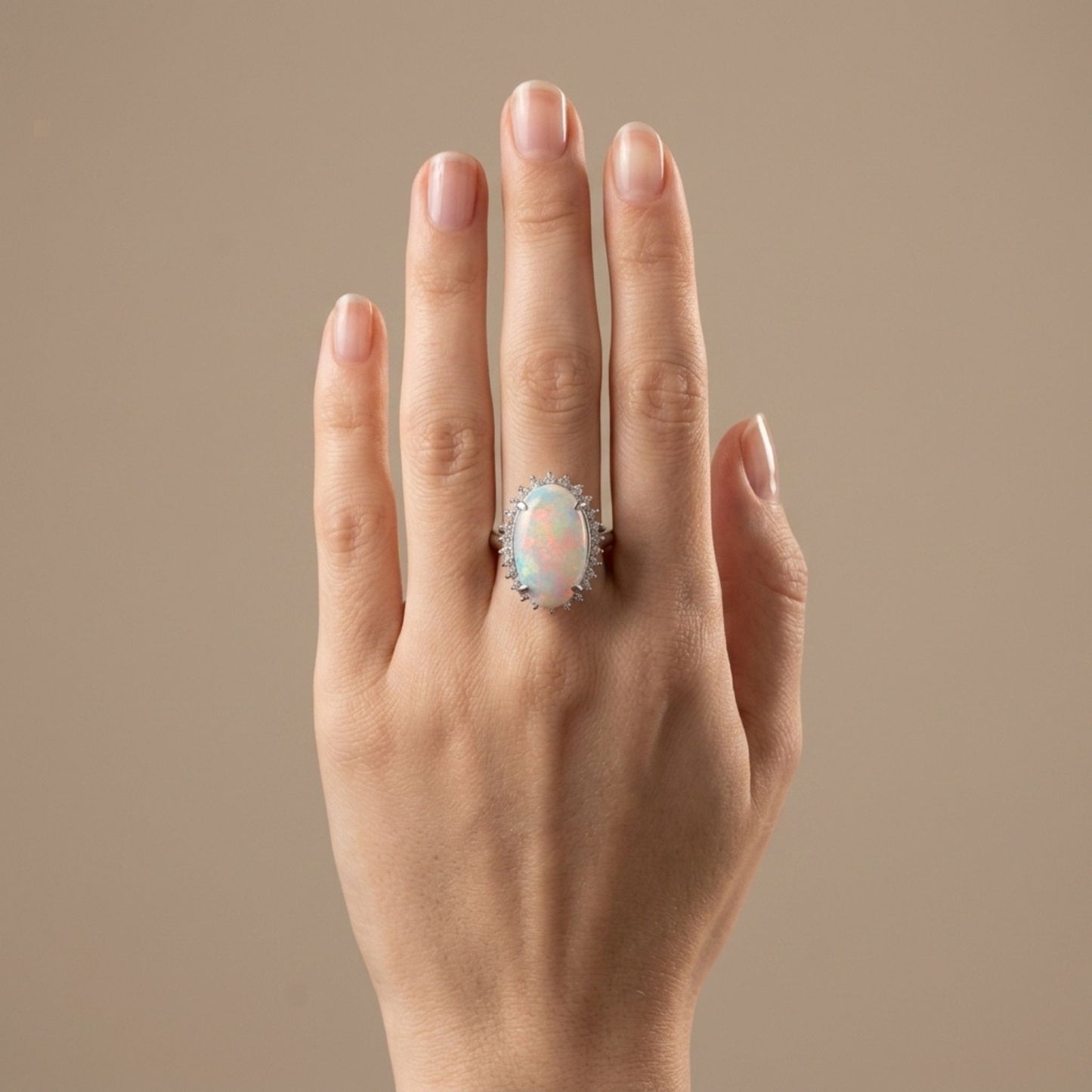 Platinum 4.76ct Oval Crystal Opal 0.71cttw White Diamonds Ring