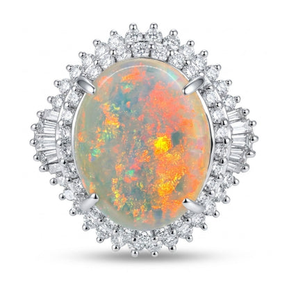 Platinum 4.57cttw Oval Crystal Opal 1.15cttw White Diamonds Ring