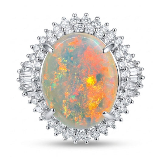 Platinum 4.57cttw Oval Crystal Opal 1.15cttw White Diamonds Ring
