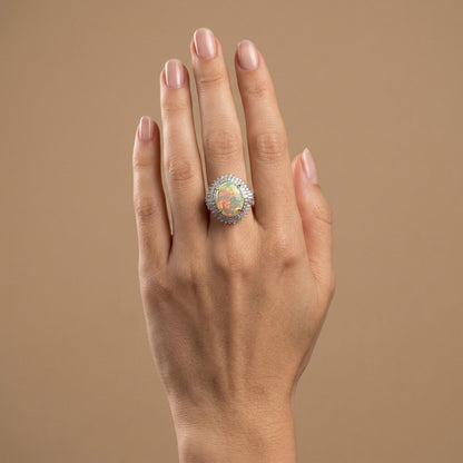Platinum 4.57cttw Oval Crystal Opal 1.15cttw White Diamonds Ring