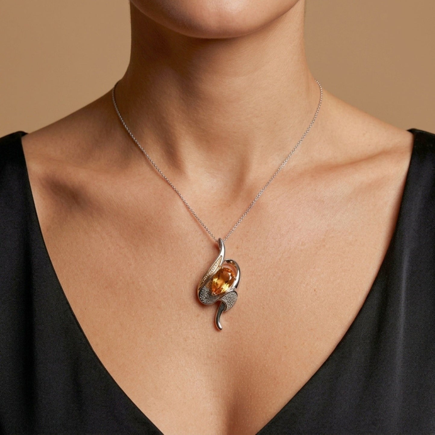 Platinum & 18K 3.47ct Pear Shape Imperial Topaz 0.02cttw White Diamonds Pendant