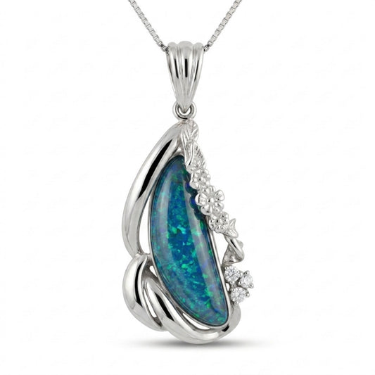 Platinum 6.92ct Free Form Boulder Opal 0.09cttw White Diamonds Necklace