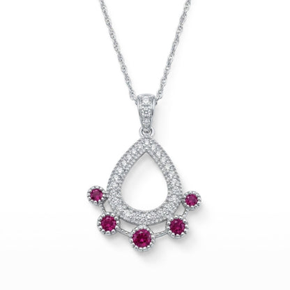 18K 0.28cttw Round Ruby 0.22cttw White Diamonds Necklace