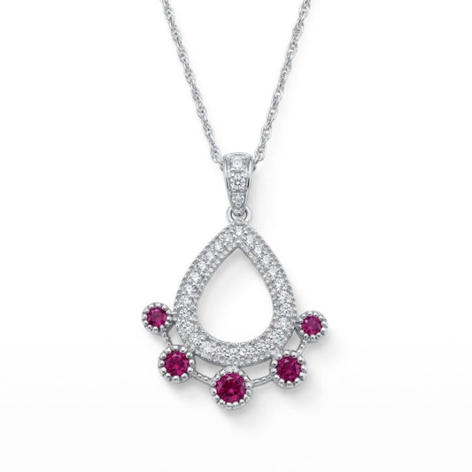 18K 0.28cttw Round Ruby 0.22cttw White Diamonds Necklace