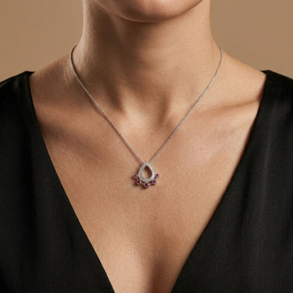 18K 0.28cttw Round Ruby 0.22cttw White Diamonds Necklace