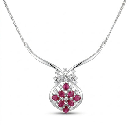 Platinum 2.20cttw Oval Ruby 0.49cttw White Diamonds Necklace