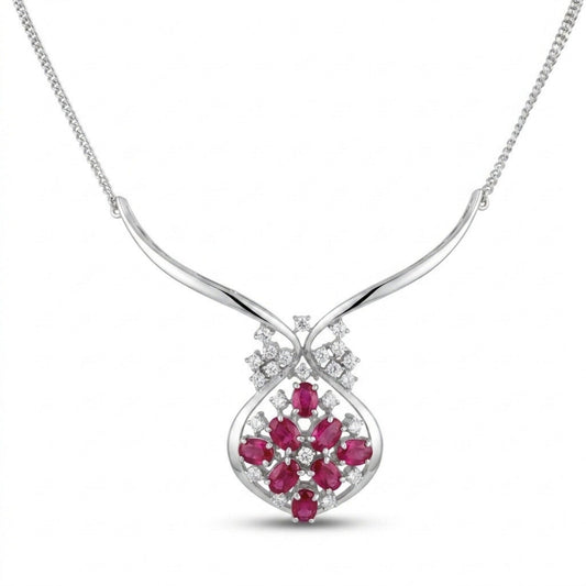 Platinum 2.20cttw Oval Ruby 0.49cttw White Diamonds Necklace